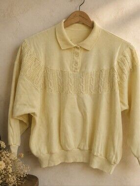 Vintage Cable Knit Collared Sweatshirt Grandmacore Preppy 80s